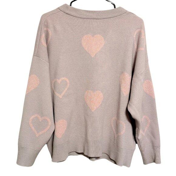 Womans Grey Button‎ up Cardigan with Shimmer Pink Hearts - Size 2X - Picture 5 of 10